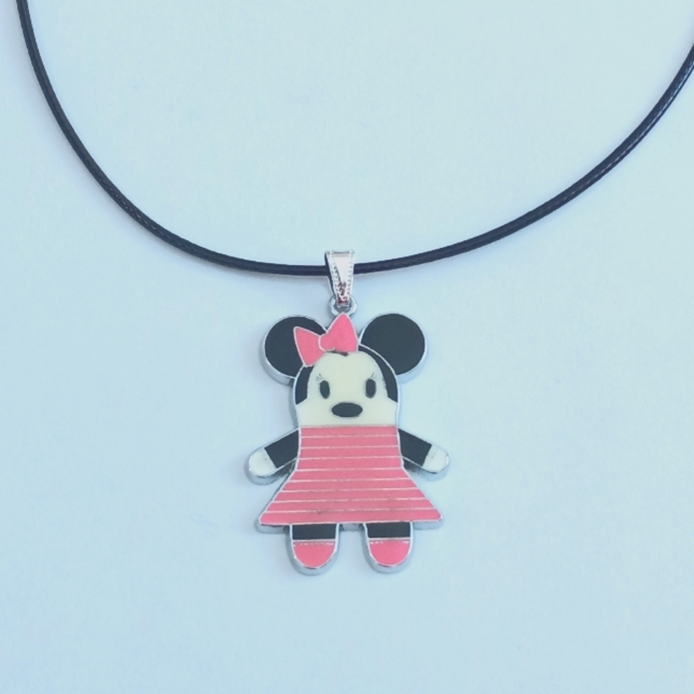 Tsum MINNIE MOUSE Silvertone/Enamel Pendant 18" Adjustable Chain Cord Necklace